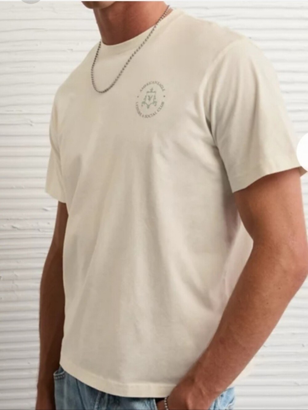 American Eagle Outfitters Cream Short Sleeve Crew Tee with Chest Emblem Size L